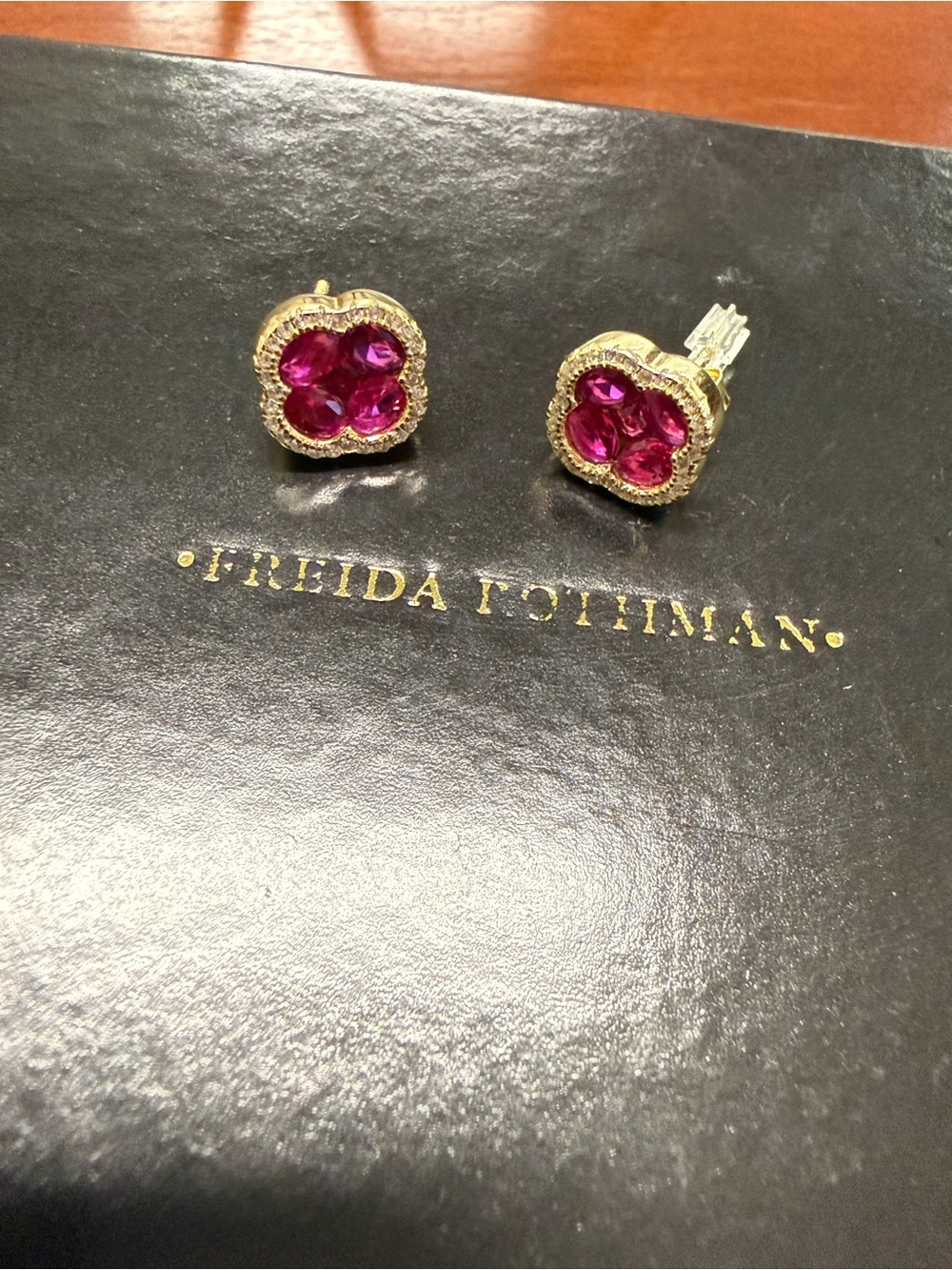 Freida Rothman Pink Clover Stud Earrings
